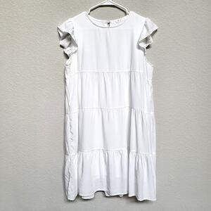 Kirundo Mini Dress Womens Medium White Babydoll Shift Tiered Summer Sundress
